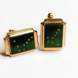 Vintage Manleigh Gold-Tone Green North Star Constellation Cufflinks